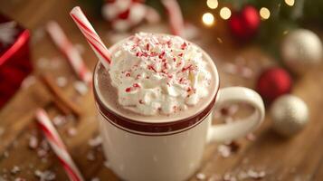 Peppermint Mocha with Whipped Cream and Candy Cane Stirrer photo