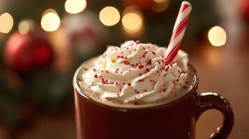 Peppermint Mocha with Whipped Cream and Candy Cane Stirrer photo