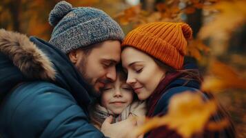 A Family Embracing in a Forest of Autumn Colors photo