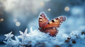 Frosted Butterfly Resting on Delicate Snowflakes photo