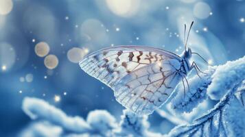 A Frosted Butterfly Perched on a Snowy Branch photo