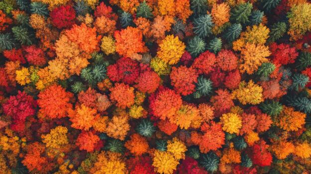 Aerial View of a Forest in Autumn with Vibrant Colors photo