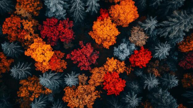 Aerial View of a Forest in Autumn with Vibrant Colors photo