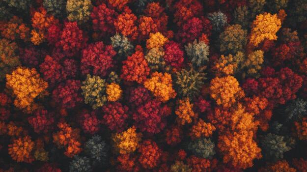 Aerial View of a Dense Forest with Autumn Foliage photo