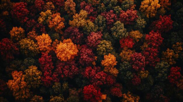Aerial View of a Forest Canopy in Autumn Colors photo