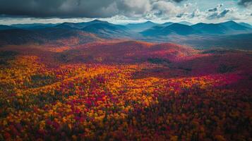 Aerial View of a Mountain Range with Fall Foliage photo