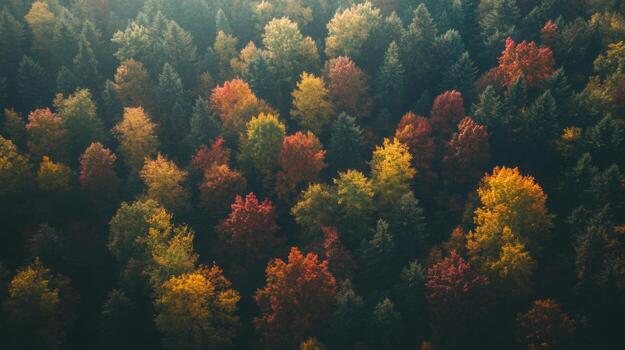 Aerial View of Autumn Forest Canopy with Vibrant Colors photo