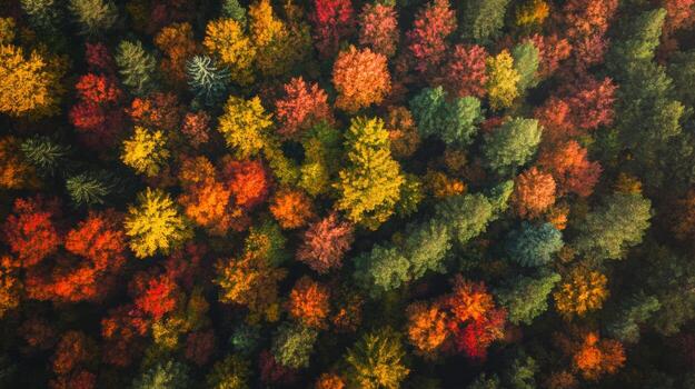 Aerial View of a Forest in Autumn with Vibrant Colors photo