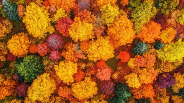 Aerial View of a Forest in Autumn with Vivid Colors photo