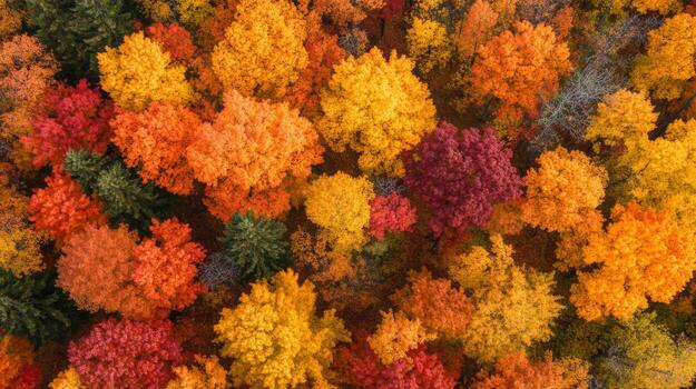 Aerial View of an Autumn Forest with Vivid Foliage photo