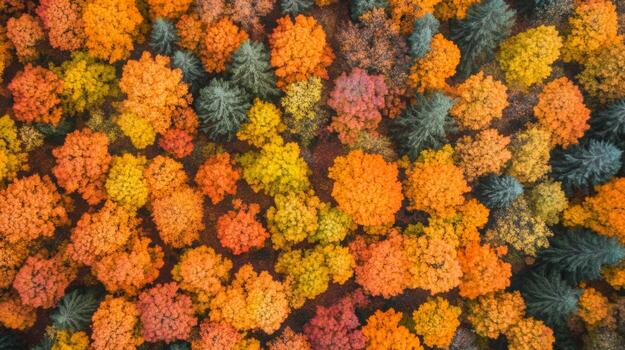 Aerial View of a Forest in Autumn with Vivid Colors photo