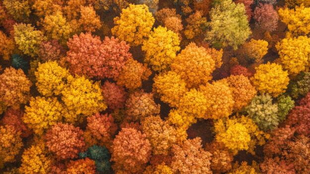 Aerial View of a Forest in Autumn with Vivid Colors photo
