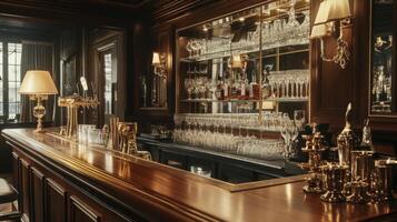 Elegant Bar Counter with Glassware and Golden Accents photo
