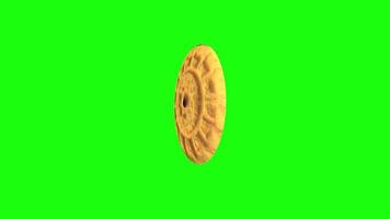 3D rendering of a detailed cookie spinning against a green backdrop video