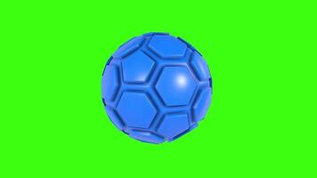 3D rendering of a blue hexagonal ball rotating on a green background video