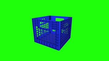 3D rendering of a blue storage crate with a green background video