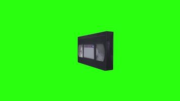 3D rendering of a retro VHS tape floating on a green background video