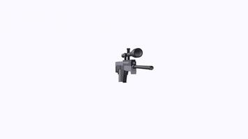 3D rendering of a sniper rifle model with scope and detailed features video