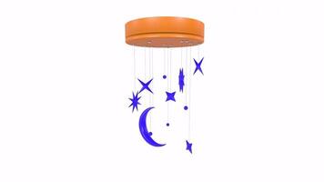 3D rendering of a whimsical ceiling mobile with stars and moon design video