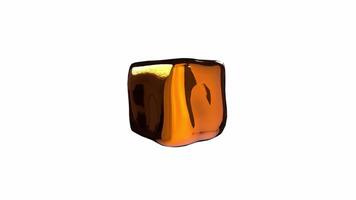3D rendering of an amber-colored glass cube with reflective surfaces video