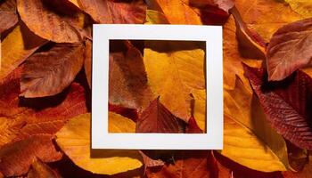 Autumn leaves background with white frame photo