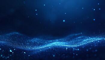 Dynamic Blue Particles Floating and Glowing Against a Dark Background photo