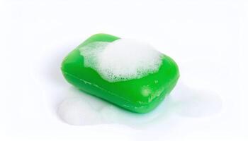 green soap on white background creating a fresh and clean visual appeal photo