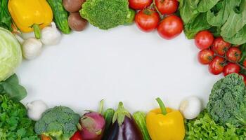 colorful vegetable frame with empty copy space in center photo