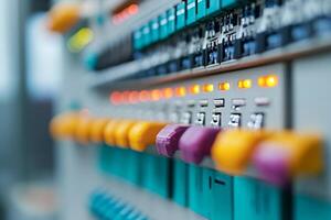 Control panel with colored switches and indicator lights. Engineering and automation processes photo