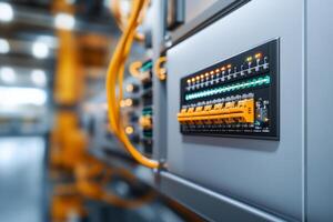 Control panel with colored switches and indicator lights. Engineering and automation processes photo