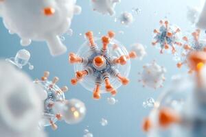 Virus robotic structure with mechanical components floating in a biological environment photo