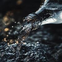 Water bottle with water pouring out of it photo