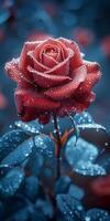 A red rose with water droplets on it photo