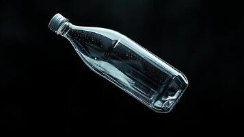A bottle with water in it is floating in the air photo