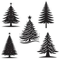 Christmas tree black silhouette collection. Different type and shapes fir-trees on white background. Template for laser, paper cutting, cards, flyers, print, scrapbook. Free vector