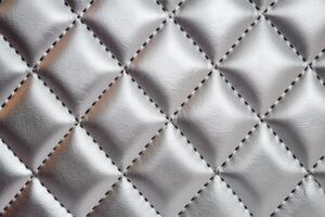 Silver Leather Texture Background Stitched Diamond Pattern photo