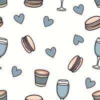 Parisian Wine, Hearts, and Macaron Pattern Design vector