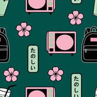 Japan Sakura Flowers and Backpack Pattern Design vector