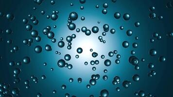 Abstract 3D animation with dark transparent bubbles floating up on a shiny blue background. Crystal spheres randomly moving on a gradient backdrop with bright light. Motion graphics , 4K 60fps video