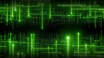 Seamless loop animation of flying through abstract digital space with glowing green lines patterns. Futuristic technology background with bright neon lights in science fiction style. Looped , 4K 60fps video