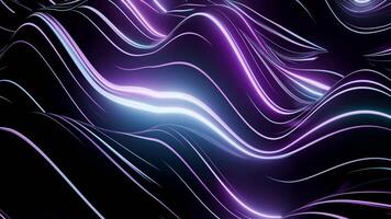 Looped background with smooth black waves and liquid neon light streaks with bright glow illumination. Abstract screensaver for art and music stage performance. Seamless VJ loop , 3D render , 4K 60fps video