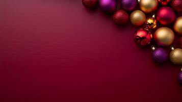 Elegant Christmas ornaments on a vibrant backdrop creating perfect copy space for holiday messages photo
