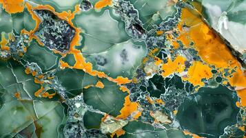 Natural jasper stone texture with vibrant green and orange hues in intricate patterns photo