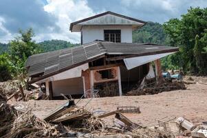 Local houses in Chiang Rai province destroyed by flooding after typhoon Yagi has swept Southeast Asia. photo