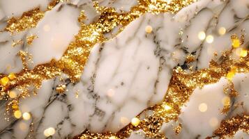 Elegant marble texture background with golden accents and glitter effects in a luxurious setting photo