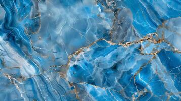Blue marble texture background with intricate patterns and gold veining for elegant design photo