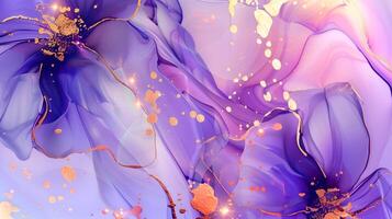 Elegant marble ink in soft purples and gold, with a delicate abstract design photo