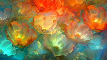 Vibrant floral display with colorful petals on a marble ink background in a serene setting photo