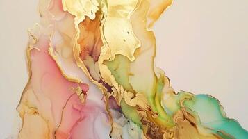 Stunning marble ink art with vibrant colors and gold accents on a neutral background photo