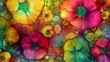 Vibrant marble ink background featuring colorful floral shapes and intricate patterns photo